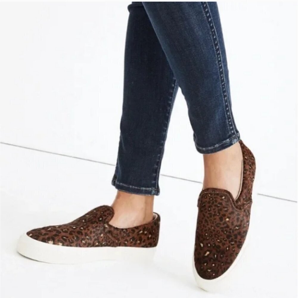 MADEWELL Sidewalk Sneakers Calf Hair Leopard Animal Print Pony Hair 8.5 Slip On